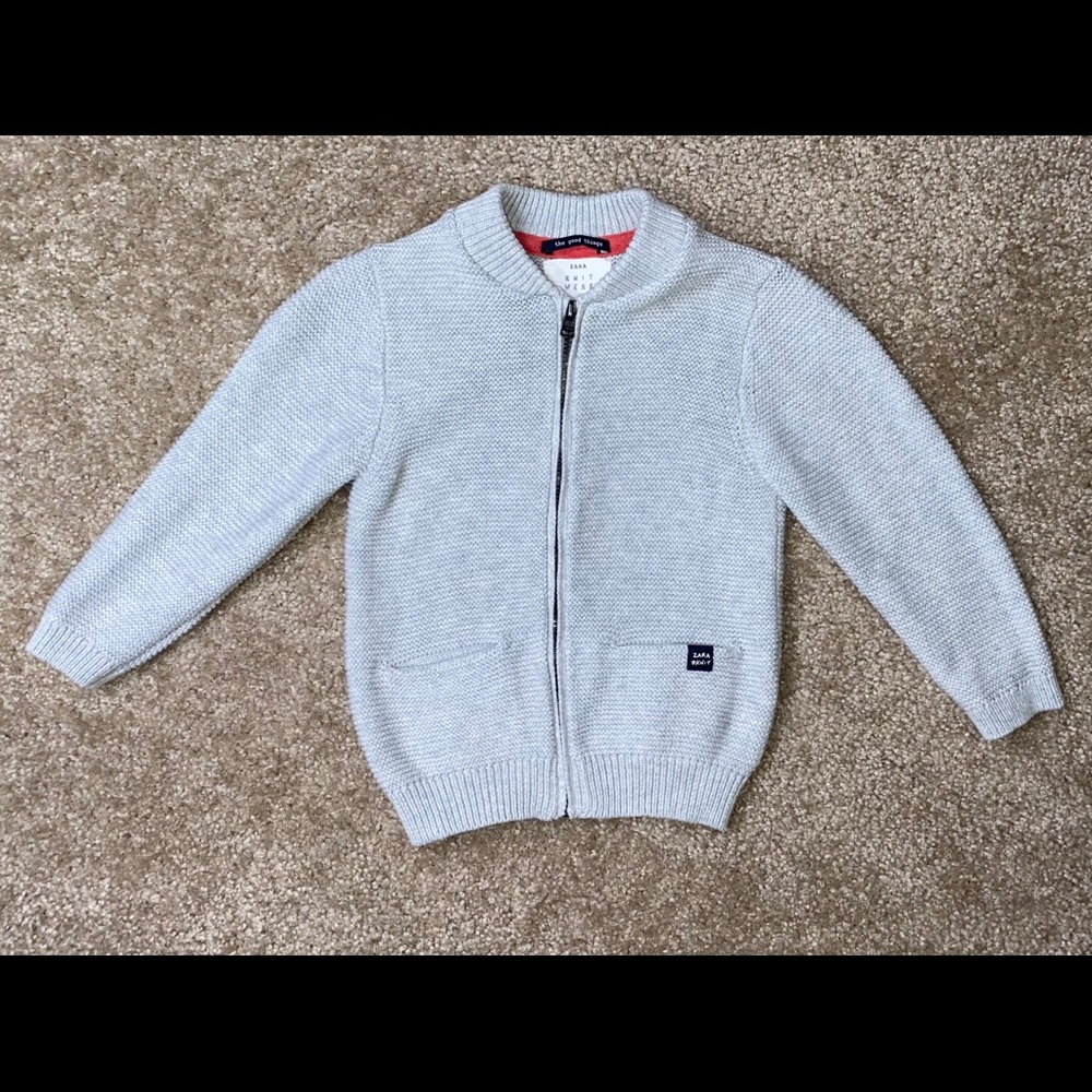 Zara kids knit wear grey zip up sweater sz 2t-3t